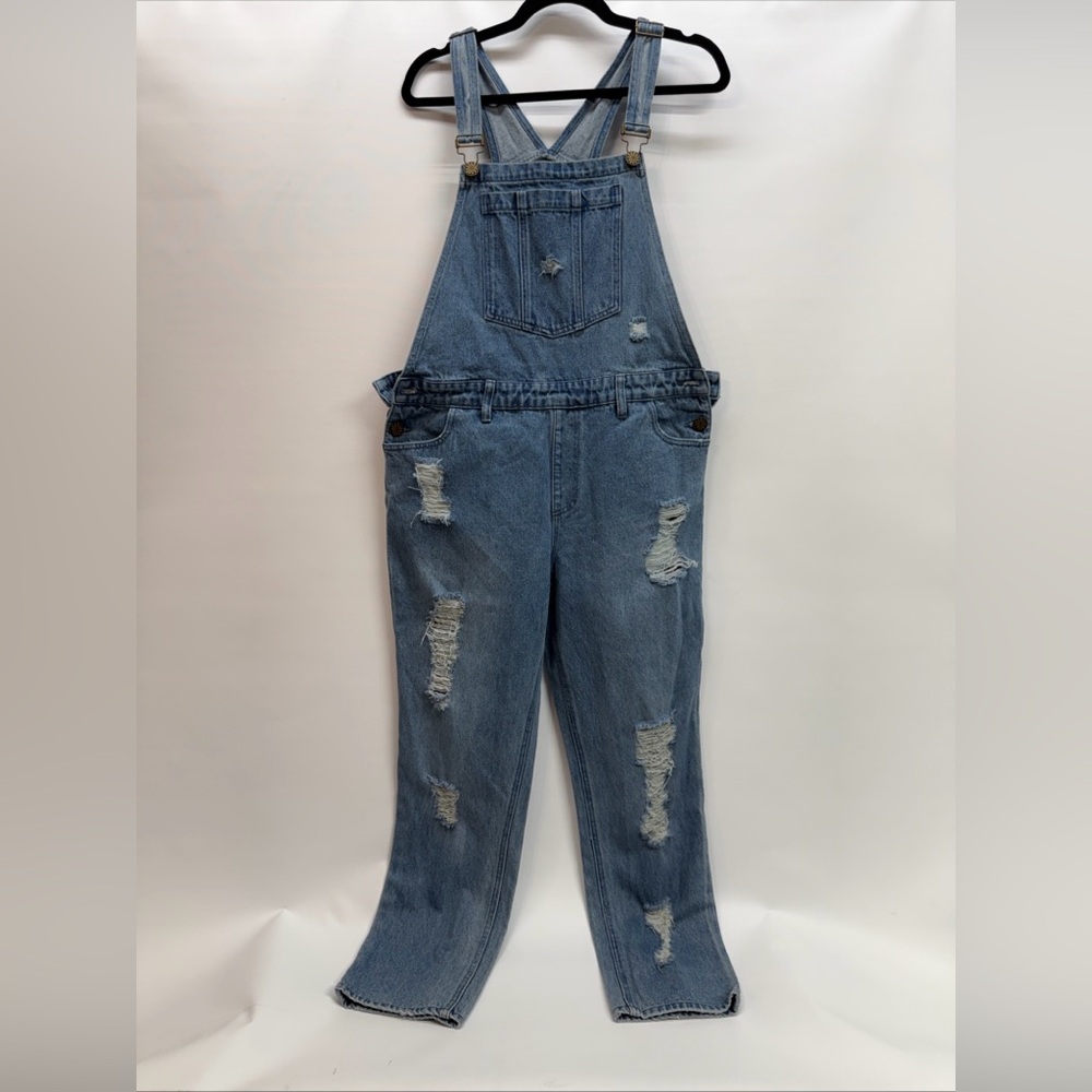 Show Me Your MuMu Alma Distressed Denim Overalls Jeans Blue Sz L Mumu Blue Boho